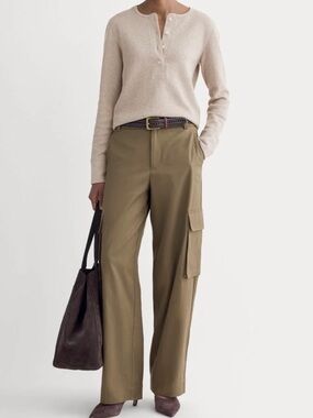 Everlane Boxy Henley Cozy Waffle Long Sleeve Top Oatmeal Medium Relaxed Fit